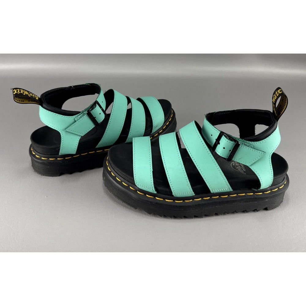 Dr Martens Blaire Hydro Leather Teal Strappy Sandals Womens Sz 8 Chucky Platform